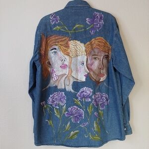 Sunbelt Vintage Hand Painted Floral Face Paint Snap Button Long Sleeve Shirt